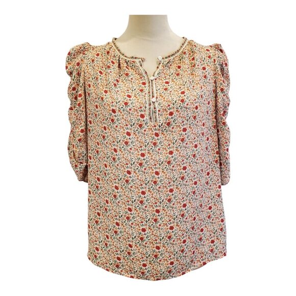 MAX STUDIO SZ XS Women's Floral 1/2 Sleeve pullover Blouse Top - Picture 1 of 7